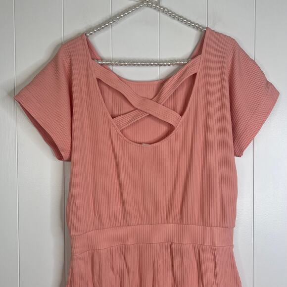 Anthropologie Daily Practice Ribbed Peach Short Sleeve Midi Dress SZ M - Picture 8 of 10